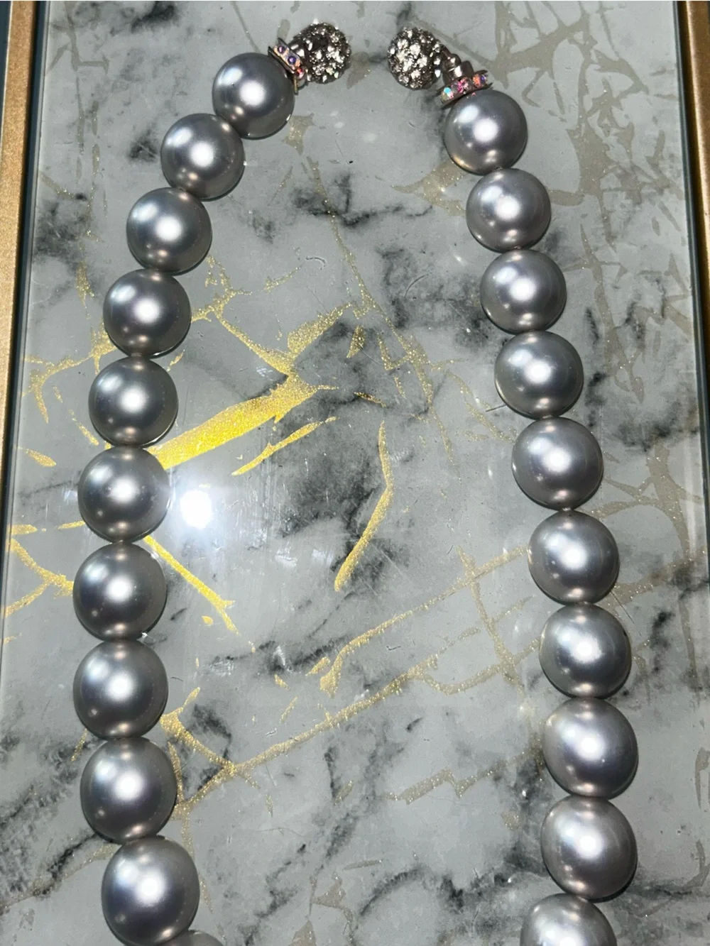 Classic Silver Pearl Necklace Crystal Rhinestone Clasp Vintage Large